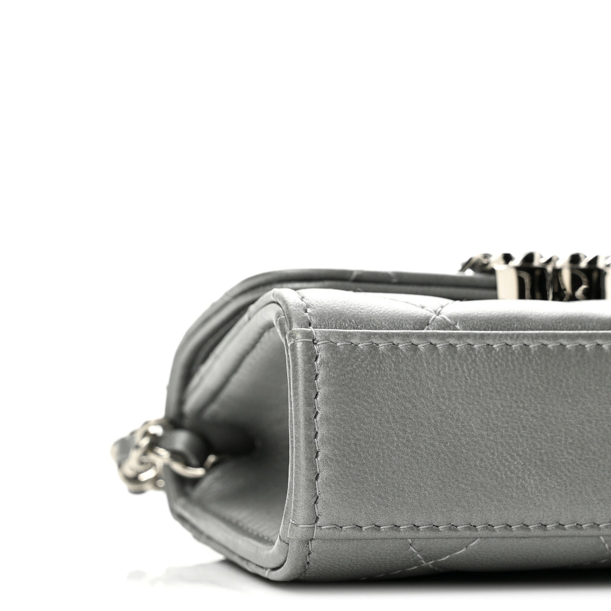 Metallic Lambskin Quilted Mini Chain CC Top Handle Clutch With Chain Silver
