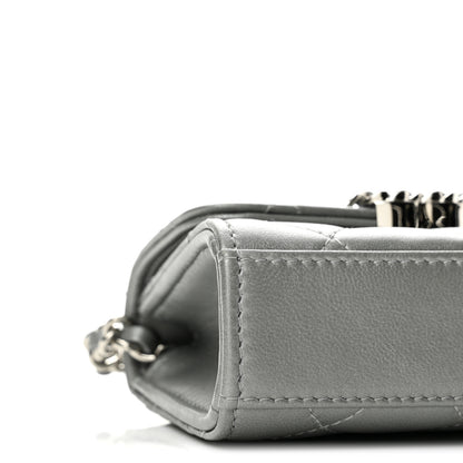 Chanel Metallic Lambskin Quilted Mini Chain CC Top Handle Clutch With Chain Silver 8 of 11