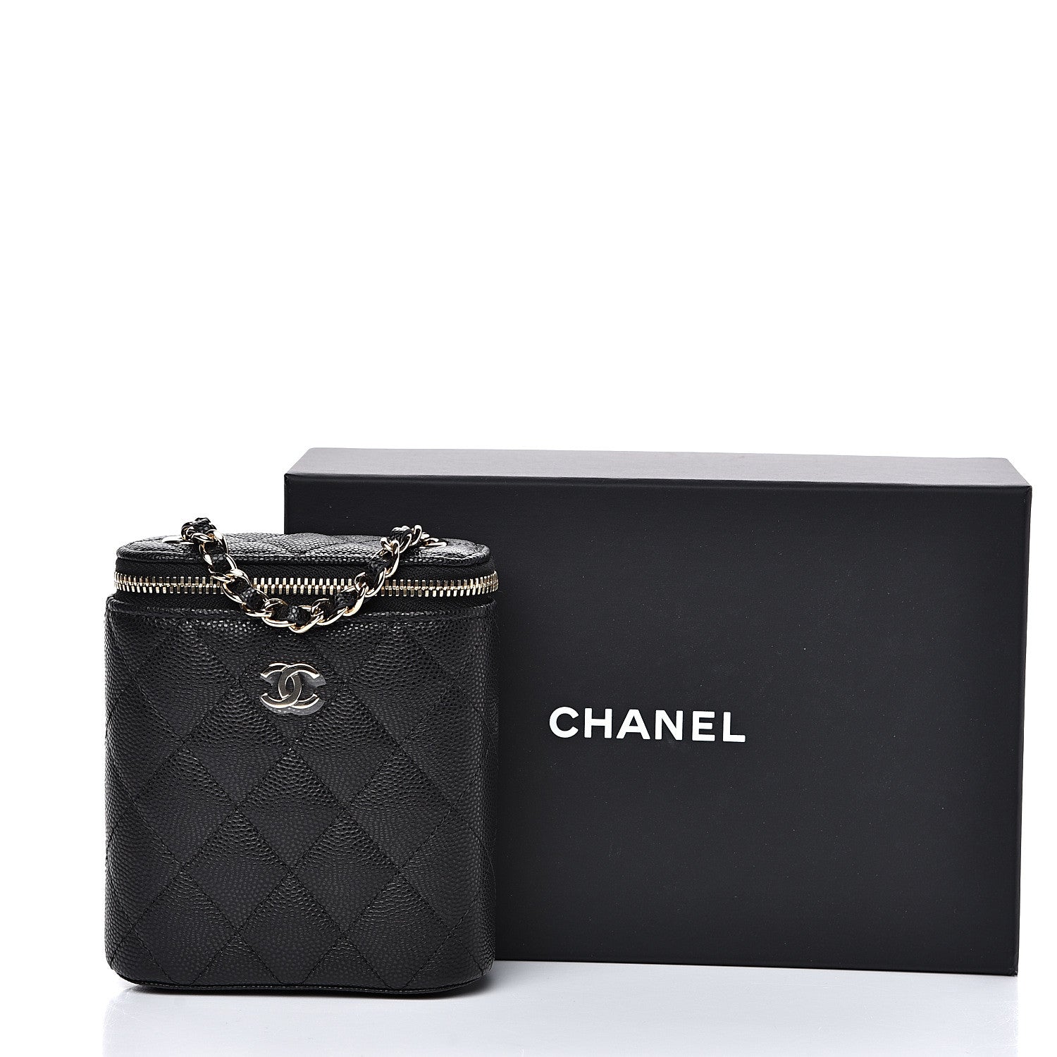 Chanel Caviar Quilted Small Vertical Coco Beauty Vanity Case With Chain Black 10 of 10