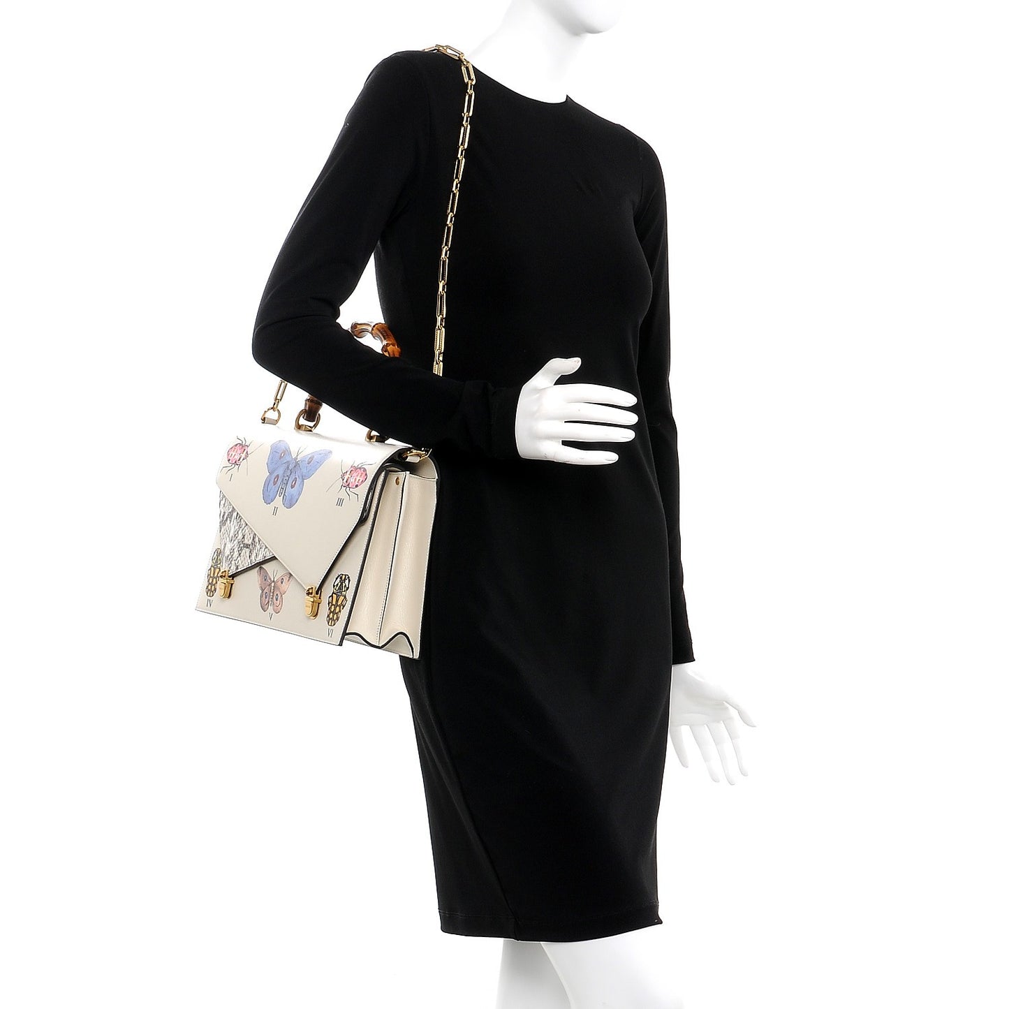 Calfskin Snakeskin Studded Medium Ottilia Top Handle Bag White