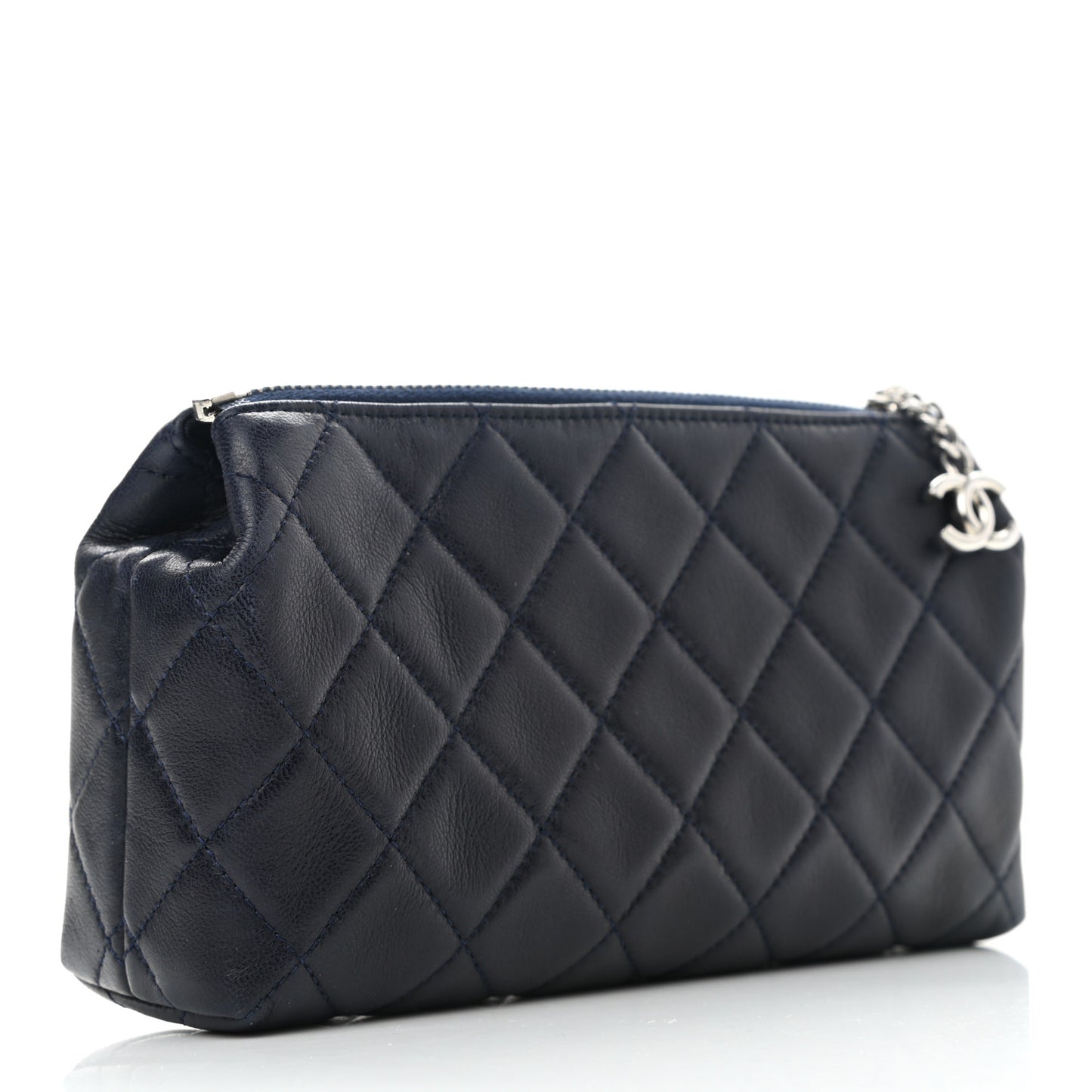 Lambskin Quilted Cosmetic Case Navy Blue