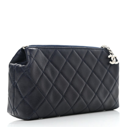 Chanel Lambskin Quilted Cosmetic Case Navy Blue 4 of 11