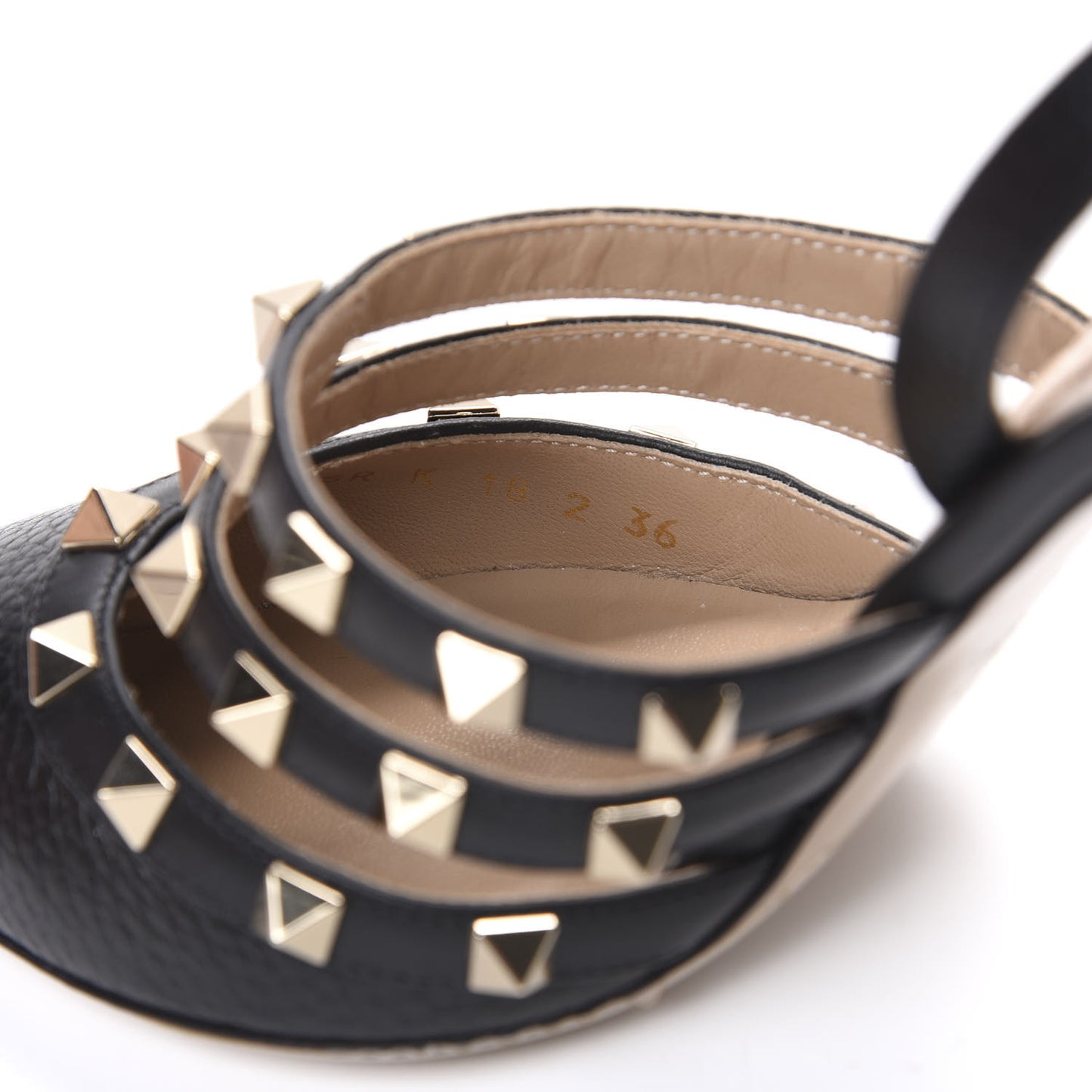 Pebbled Calfskin Rockstud Cage Slingback Pumps 36 Black