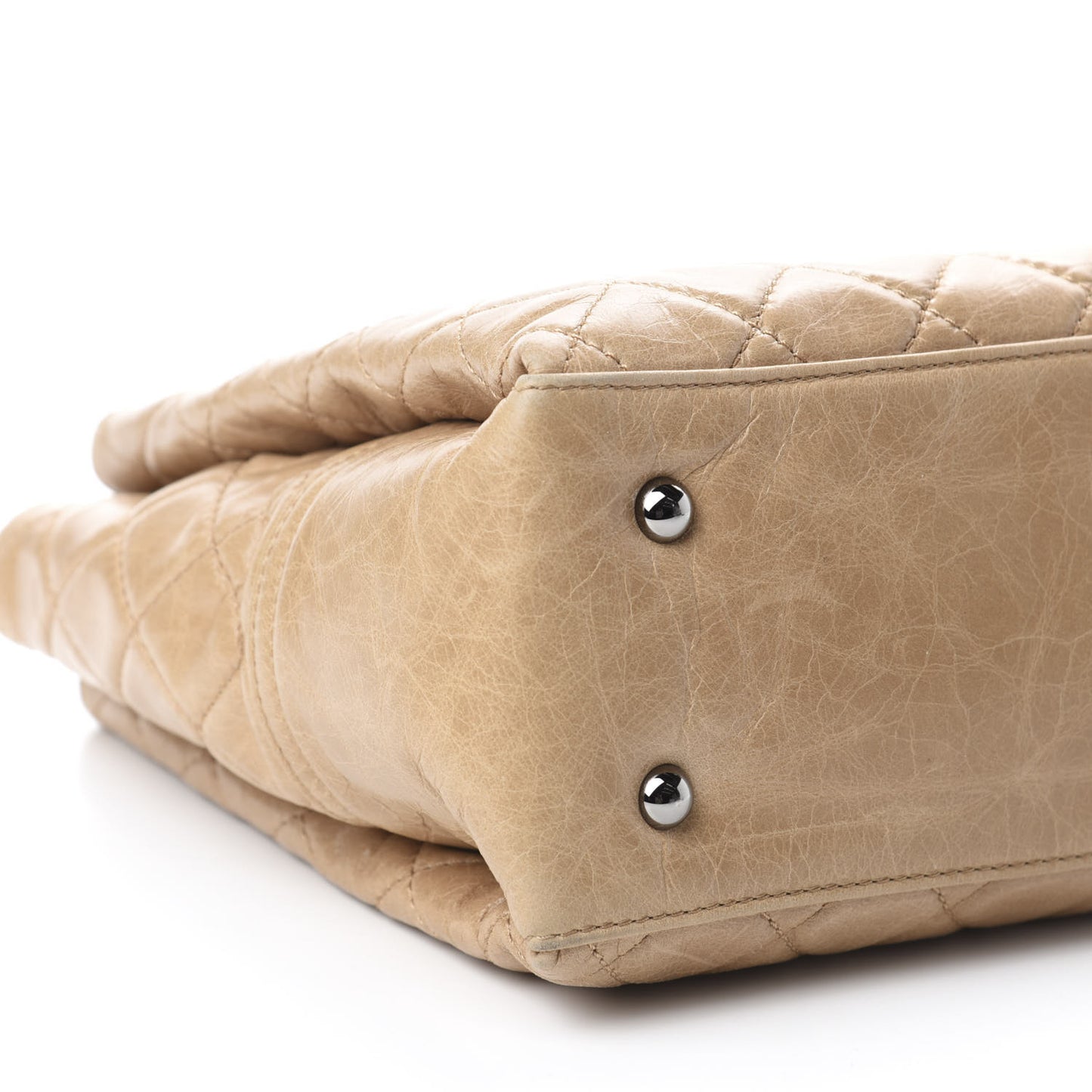 Glazed Calfskin Quilted Shopping Tote Beige