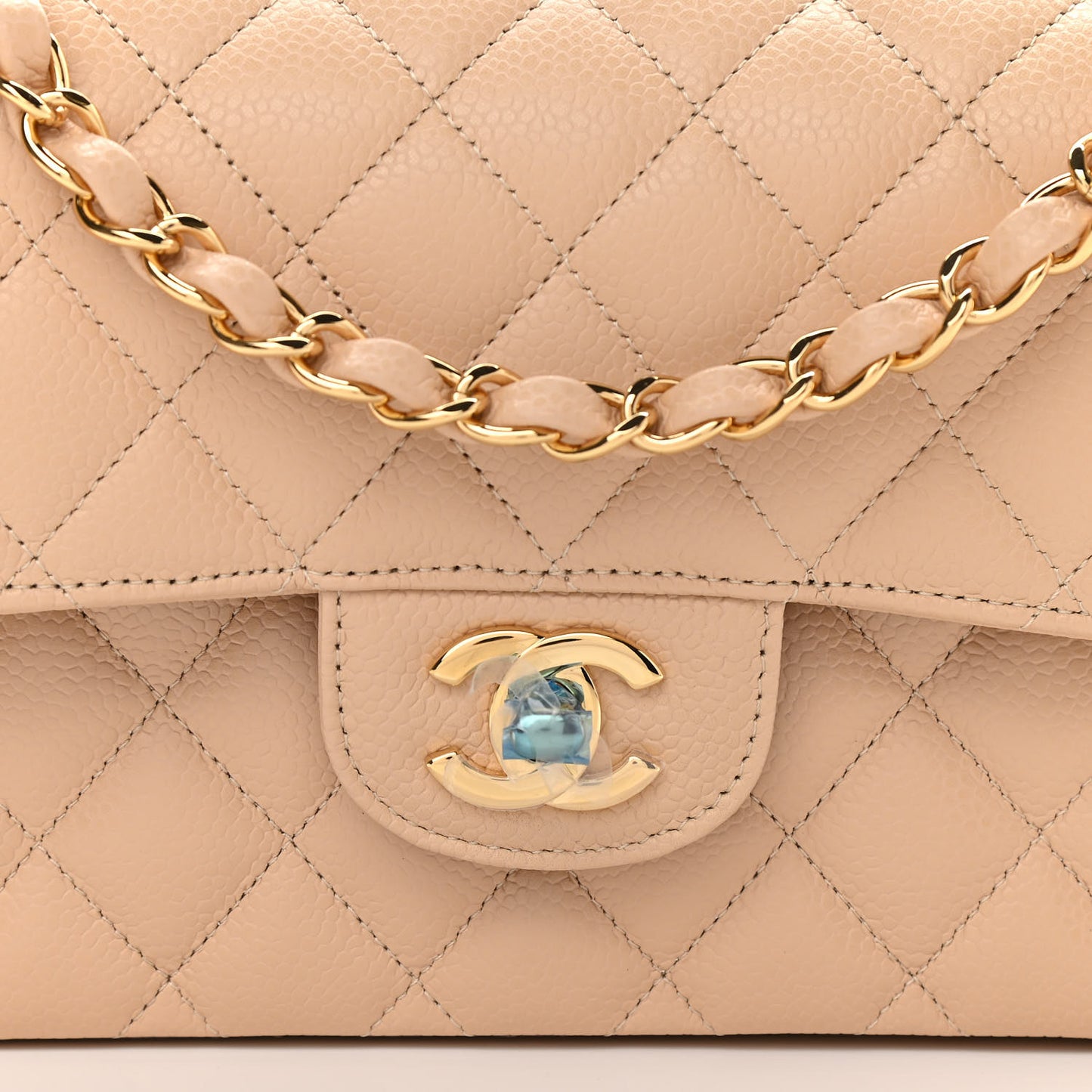 Caviar Quilted Small Double Flap Beige