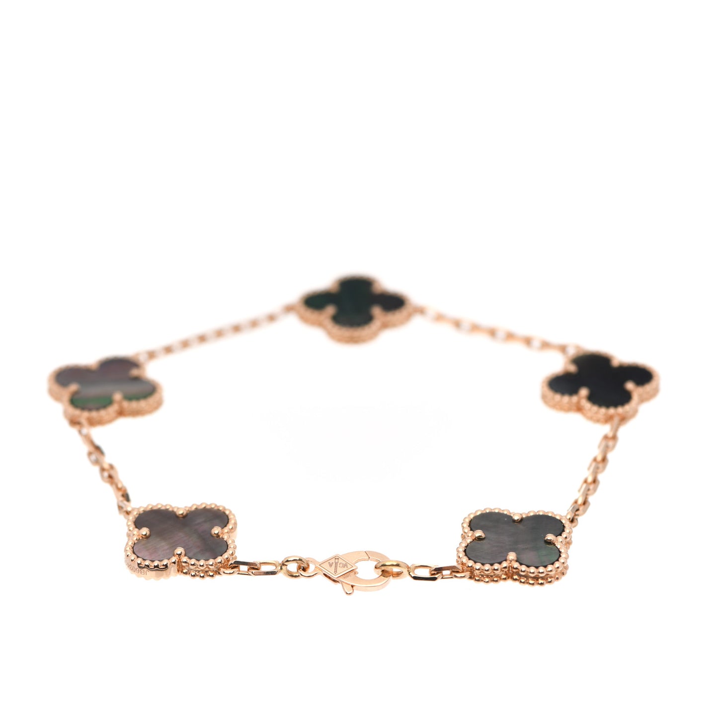 18K Rose Gold Gray Mother of Pearl 5 Motifs Vintage Alhambra Bracelet
