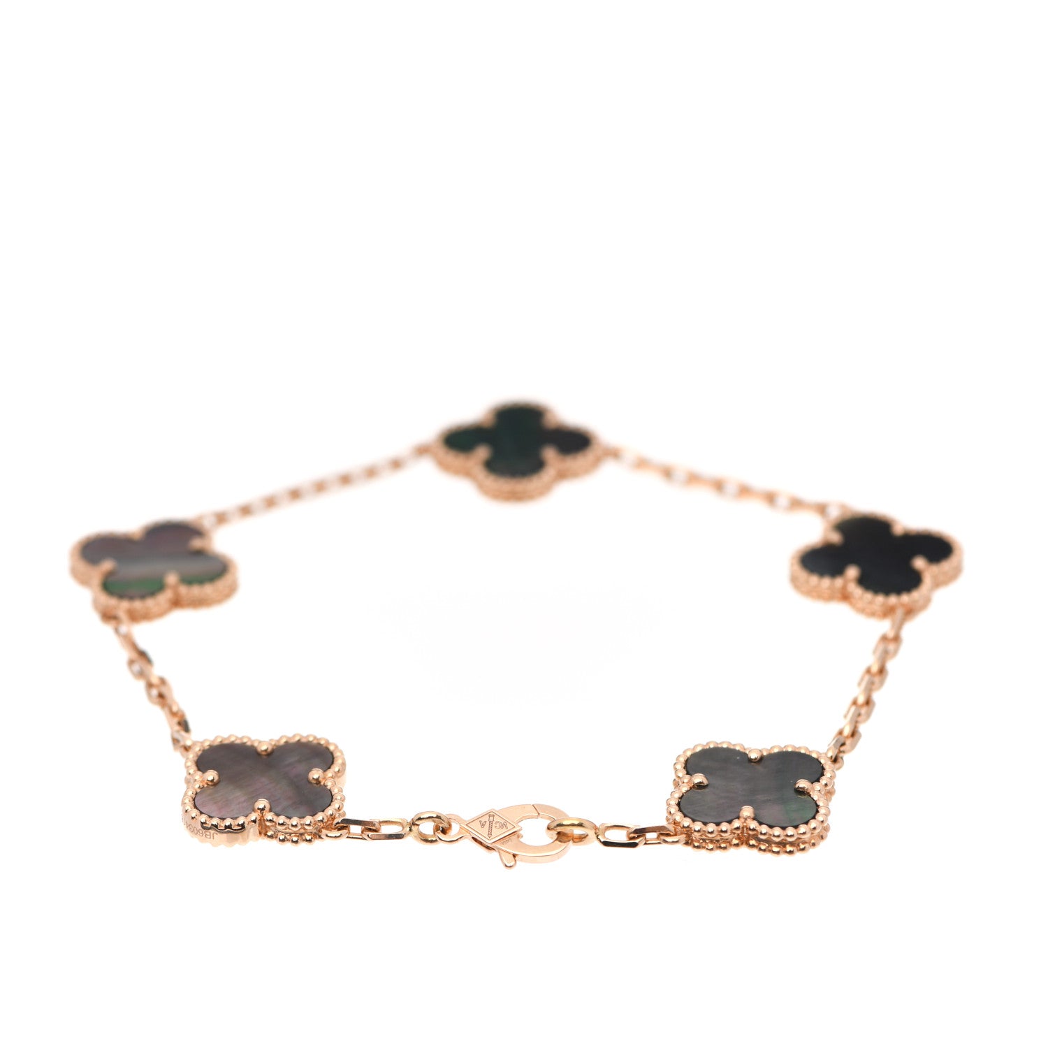 Van Cleef & Arpels 18K Rose Gold Gray Mother of Pearl 5 Motifs Vintage Alhambra Bracelet 3 of 7