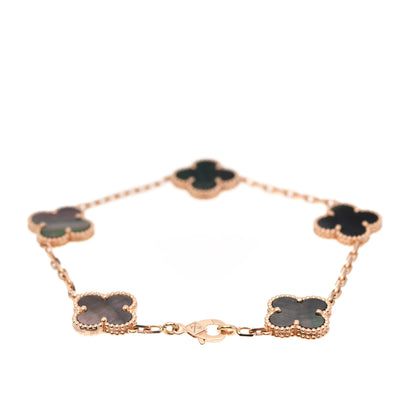 Van Cleef & Arpels 18K Rose Gold Gray Mother of Pearl 5 Motifs Vintage Alhambra Bracelet 3 of 7