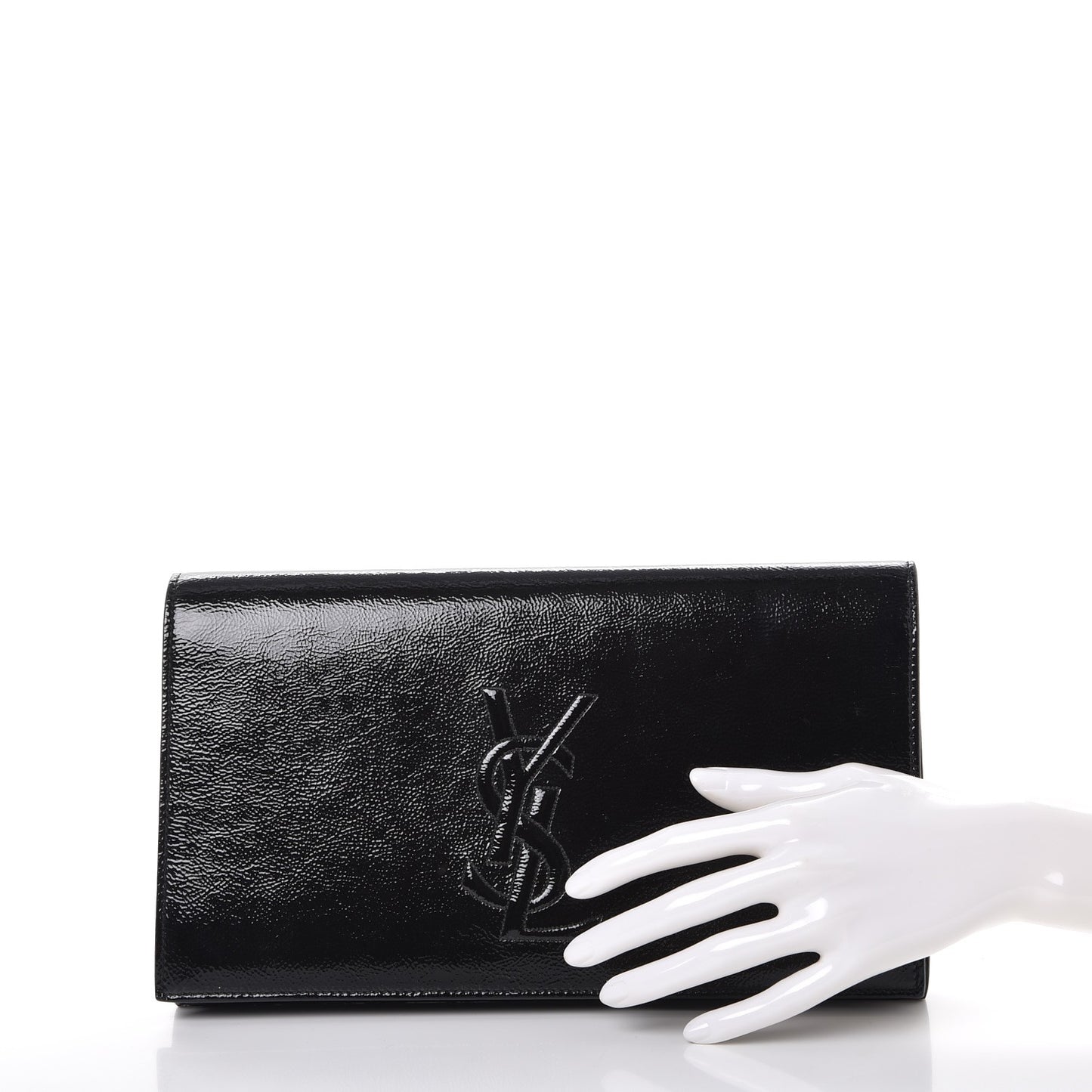 Textured Patent Monogram Large Belle De Jour Clutch Black
