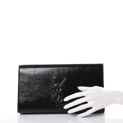 Saint Laurent Textured Patent Monogram Large Belle De Jour Clutch Black 2 of 8