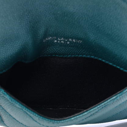 Saint Laurent Grain De Poudre Matelasse Chevron Monogram Compact Wallet Petrol Green 3 of 4