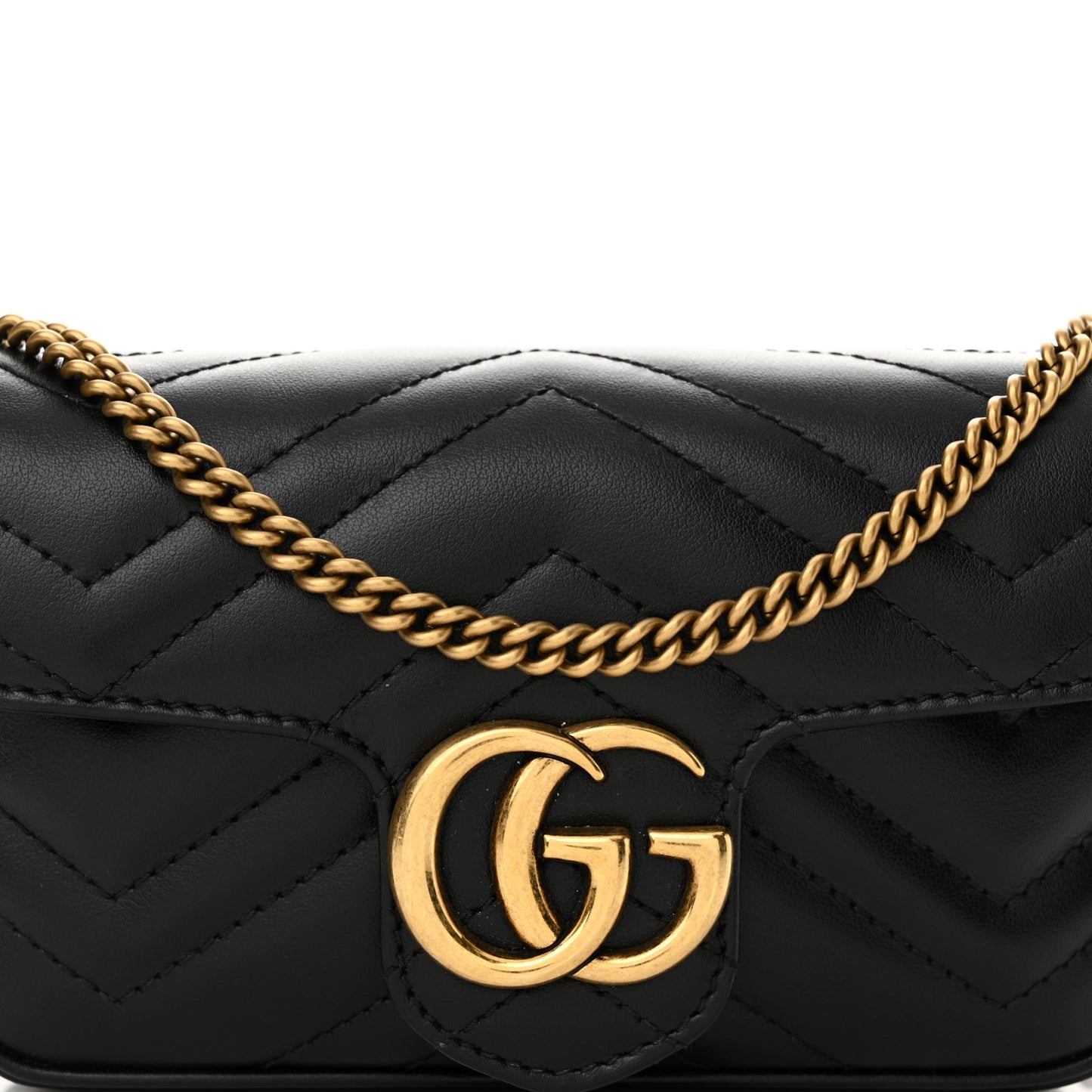 Calfskin Matelasse Super Mini GG Marmont Shoulder Bag Black