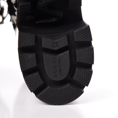 Gucci Tweed GG Monogram Lace Up Combat Ankle Boots 39.5 Black 6 of 9