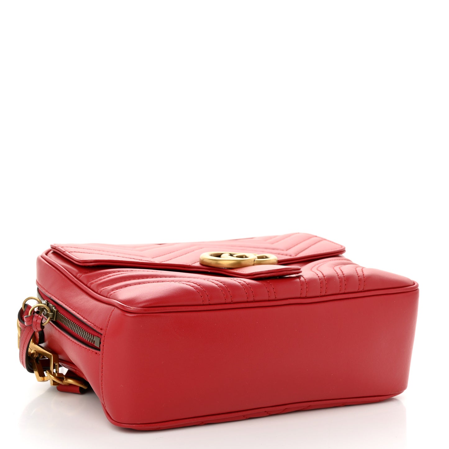 Calfskin Matelasse Sylvie Web Small GG Marmont Top Handle Shoulder Bag Hibiscus Red