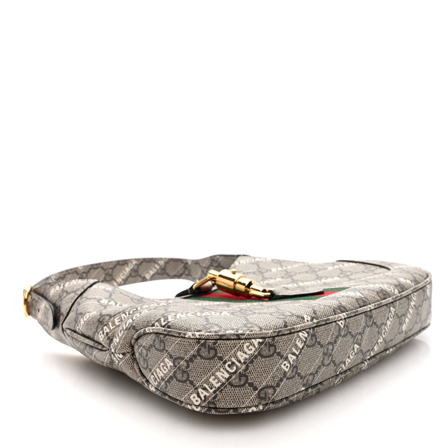 X BALENCIAGA GG Supreme Monogram Striped Logo Print Web Small Jackie 1961 Hobo Beige Ebony Mystic White