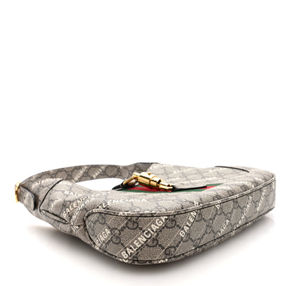 Gucci X BALENCIAGA GG Supreme Monogram Striped Logo Print Web Small Jackie 1961 Hobo Beige Ebony Mystic White 4 of 10