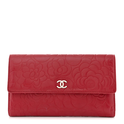 Chanel Lambskin Camellia Embossed Flap Wallet Red 1 of 11