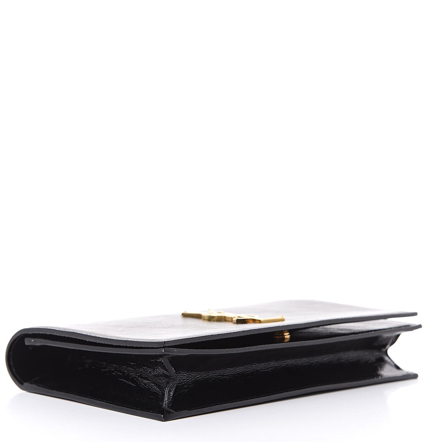 Textured Patent Classic Kate Monogram Clutch Black