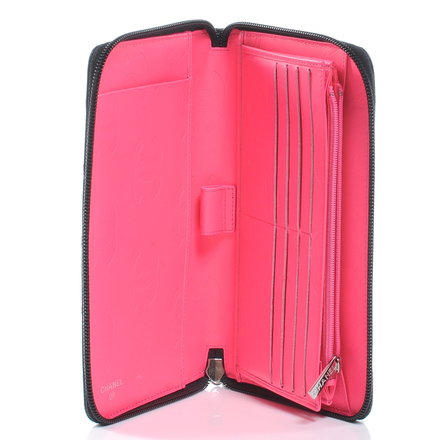 Calfskin Quilted Cambon Zip Around Organizer Wallet Black