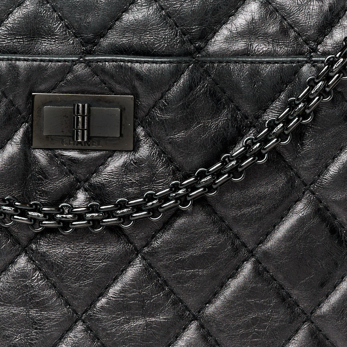 Metallic Aged Calfskin Quilted Large Reissue Camera Case Black