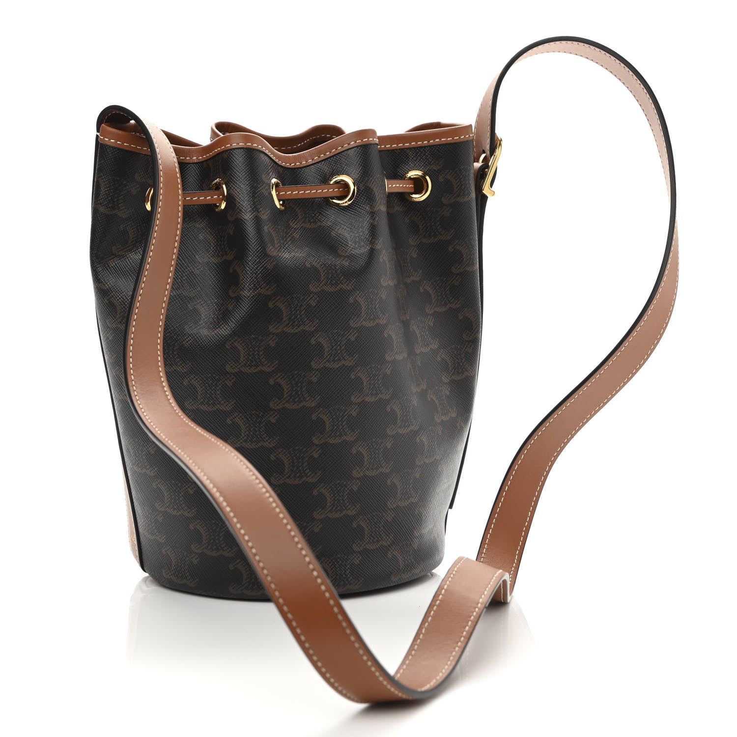Celine Triomphe Canvas Calfskin Small Drawstring Bucket Bag Tan 3 of 10