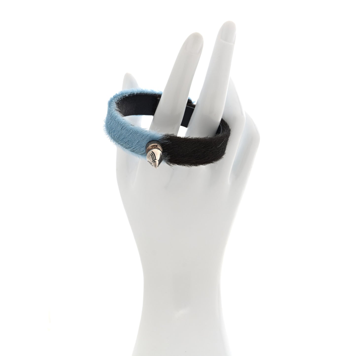 Sterling Silver Calf Hair Spike Bracelet Blue Black