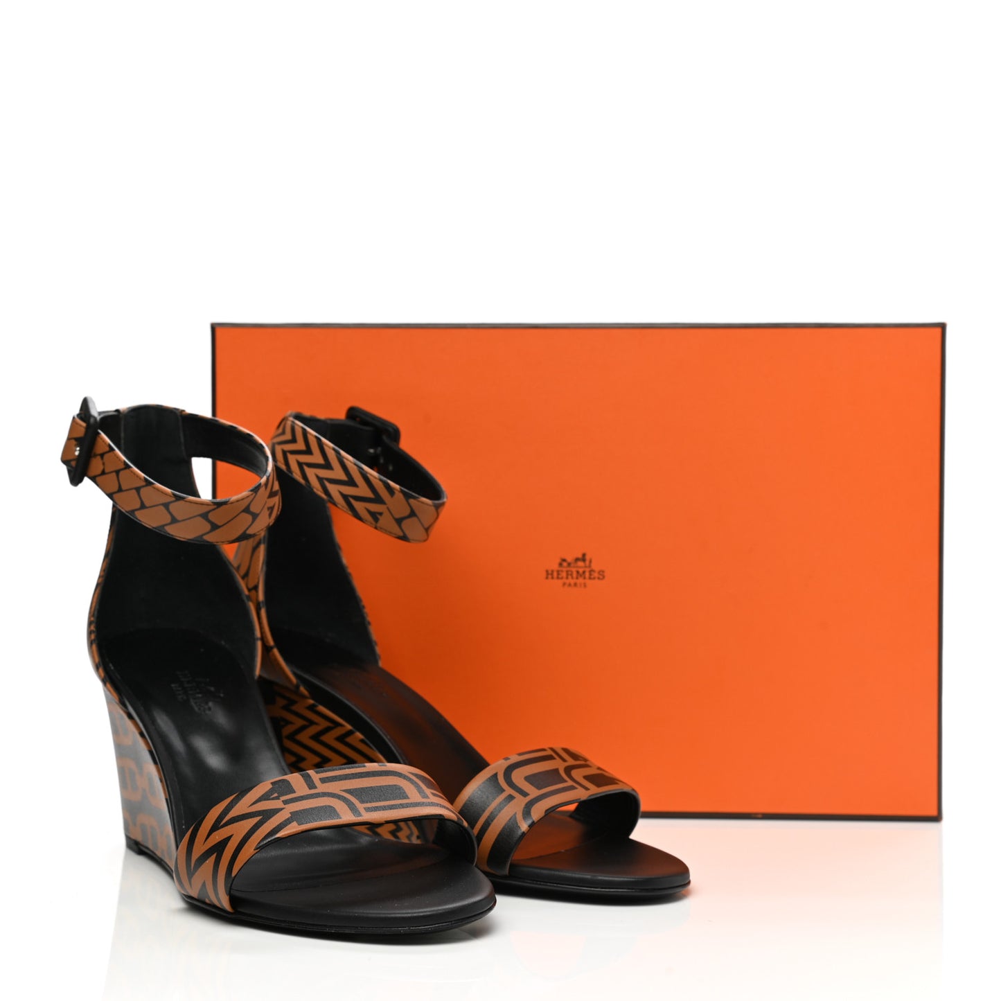 Calfskin Printed Acapulco Wedge Sandals 38.5 Black Naturel
