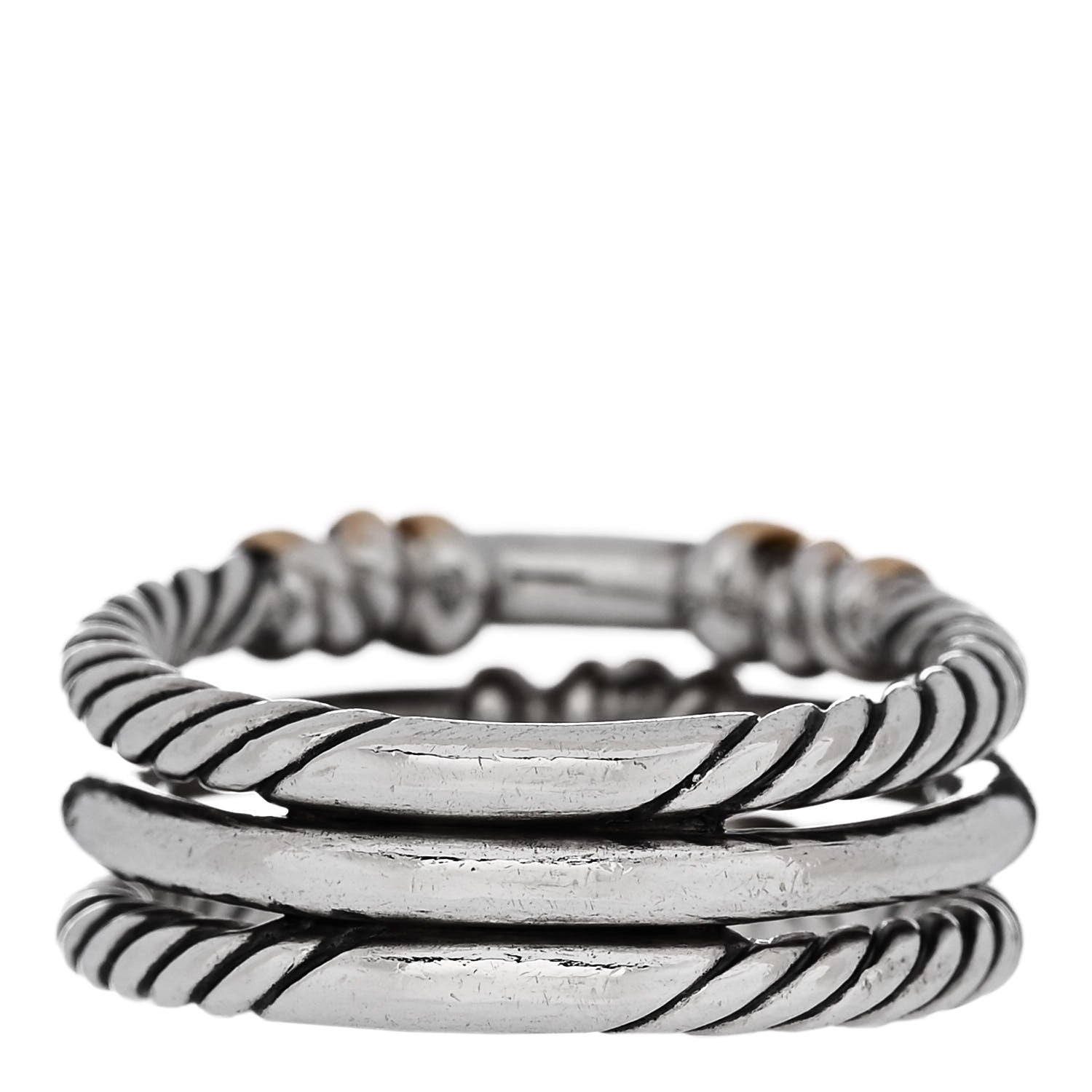 David Yurman Sterling Silver 18K Yellow Gold Diamond Petite Helena Wrap Three Row Ring 57 8 3 of 5