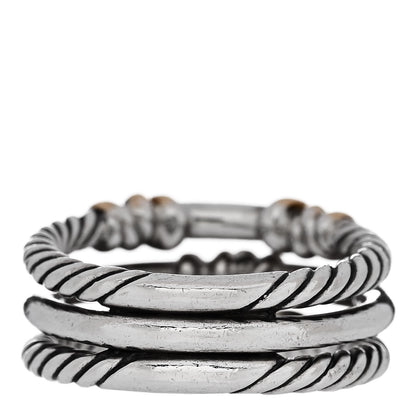 David Yurman Sterling Silver 18K Yellow Gold Diamond Petite Helena Wrap Three Row Ring 57 8 3 of 5
