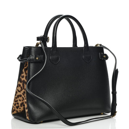 Burberry Grainy Calfskin Leopard Print Medium Banner Tote Black 3 of 8