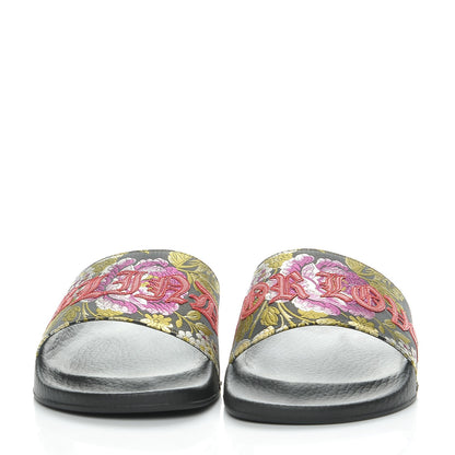 Gucci Jacquard Floral Blind for Love Slide Sandals 39 Black Multicolor 2 of 10