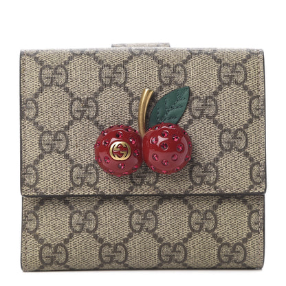 Gucci GG Supreme Monogram Cherry Embellished Card Case Wallet Hibiscus Red 1 of 7