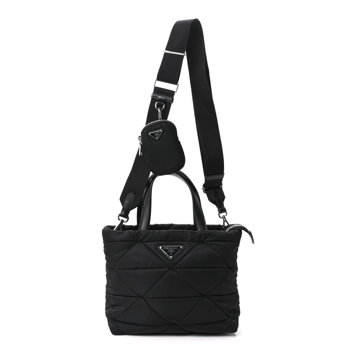 Prada Re-Nylon Nappa Triangle Quilted Padded Double Handled Zip Pocket Tote Black 1 of 10