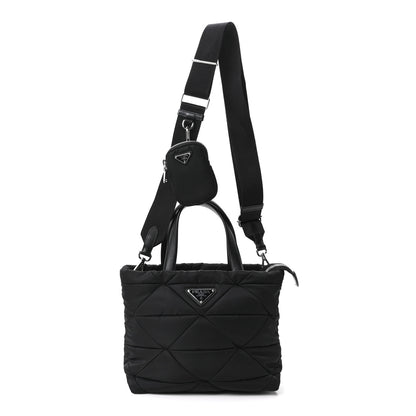 Prada Re-Nylon Nappa Triangle Quilted Padded Double Handled Zip Pocket Tote Black 1 of 10