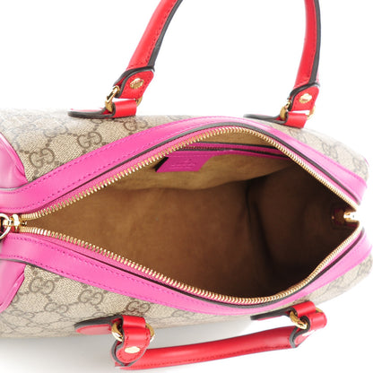 Gucci GG Supreme Monogram Moon Calfskin Small Boston Beige Ebony Hibiscus Red New Rosette 5 of 7