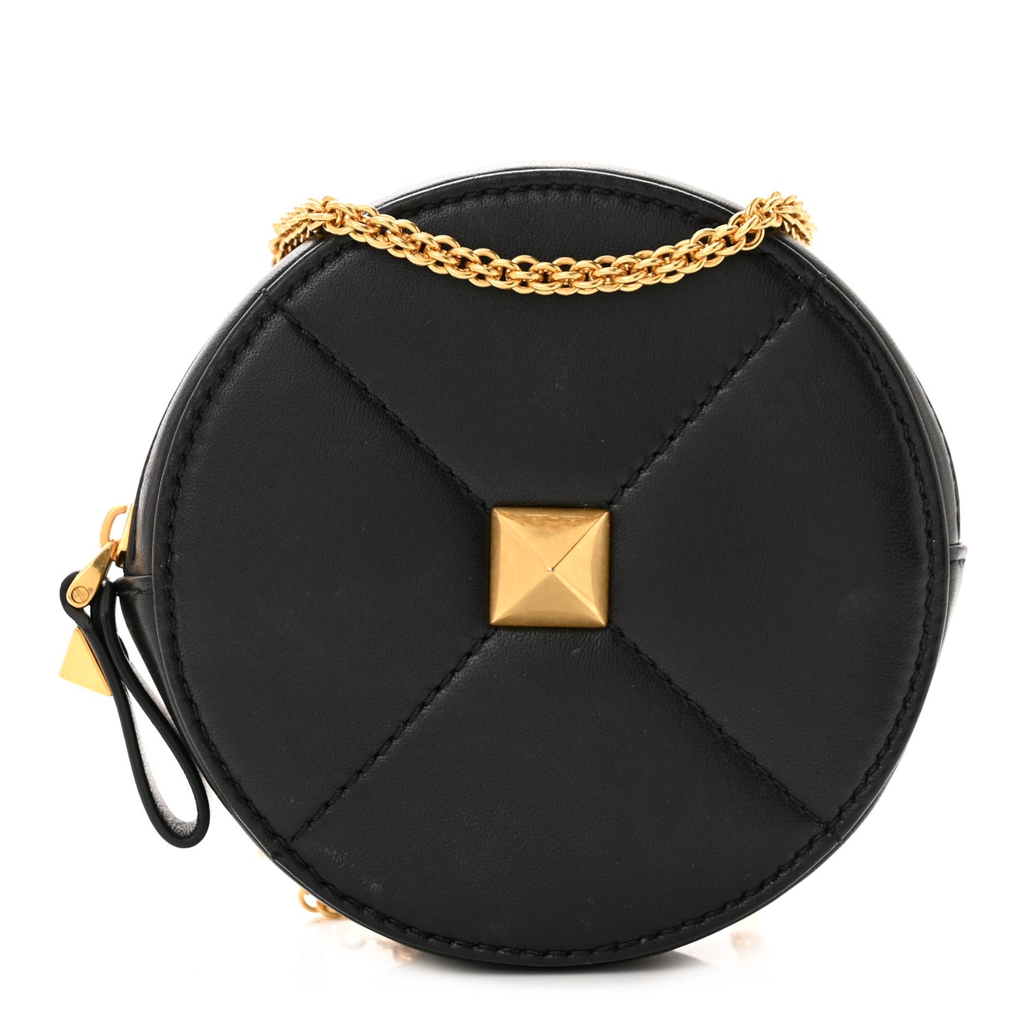 Calfskin Roman Stud Round Crossbody Bag Black