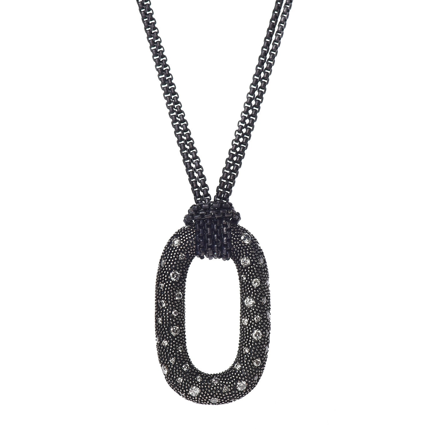 Sterling Silver Diamond Midnight Melange Oval Pendant Necklace