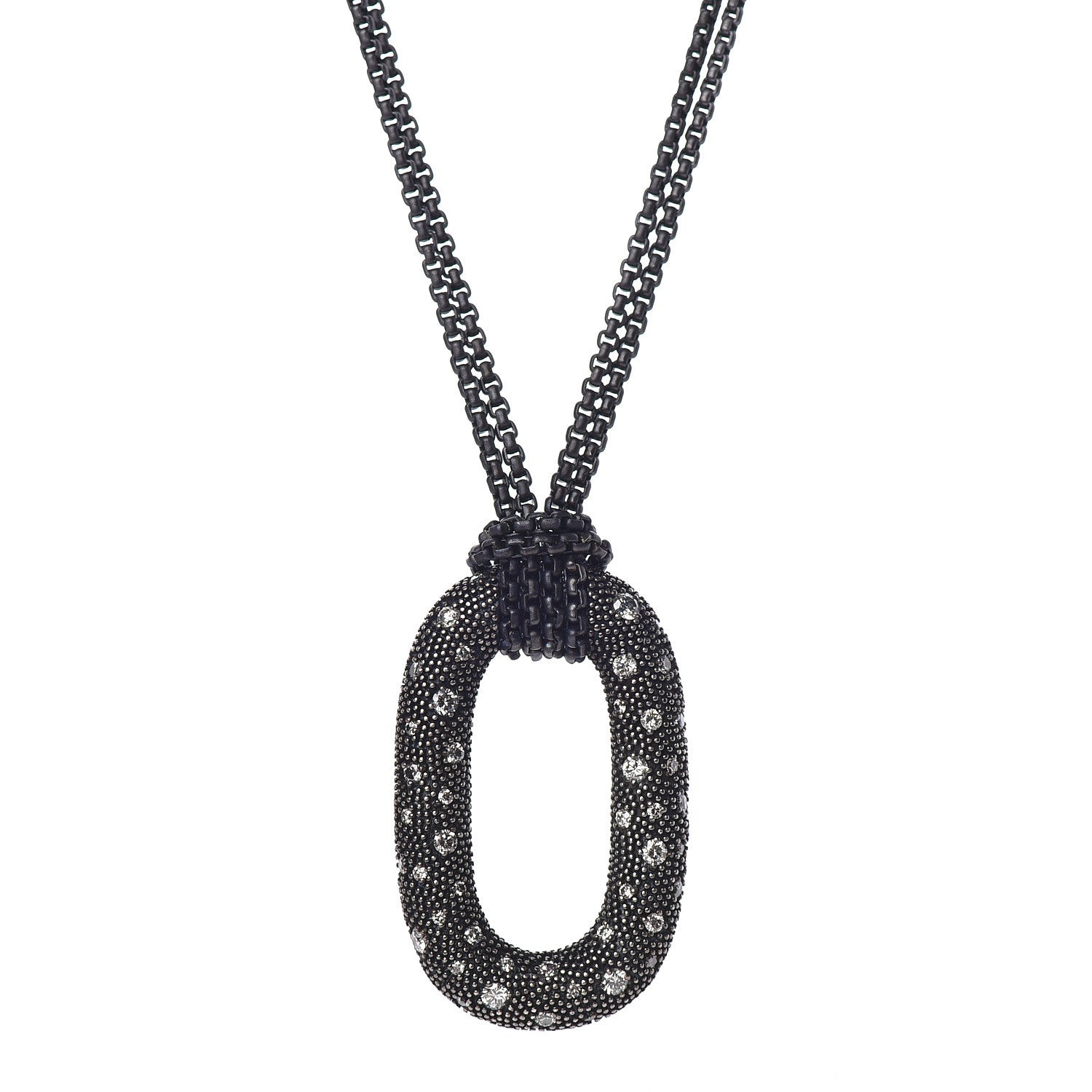 David Yurman Sterling Silver Diamond Midnight Melange Oval Pendant Necklace 4 of 6