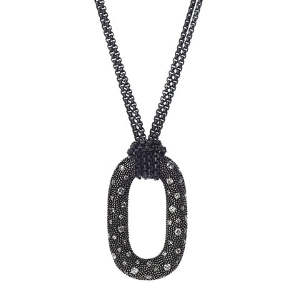 David Yurman Sterling Silver Diamond Midnight Melange Oval Pendant Necklace 4 of 6