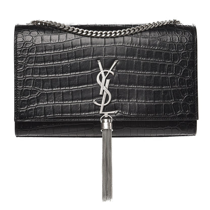 Saint Laurent Calfskin Crocodile Embossed Medium Classic Monogram Kate Tassel Satchel Black 1 of 7