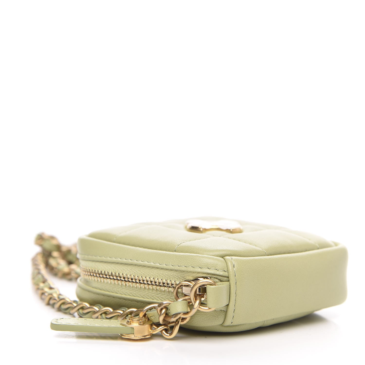 Chanel Lambskin Quilted Diamond Coin Purse With Chain Green 3 of 9