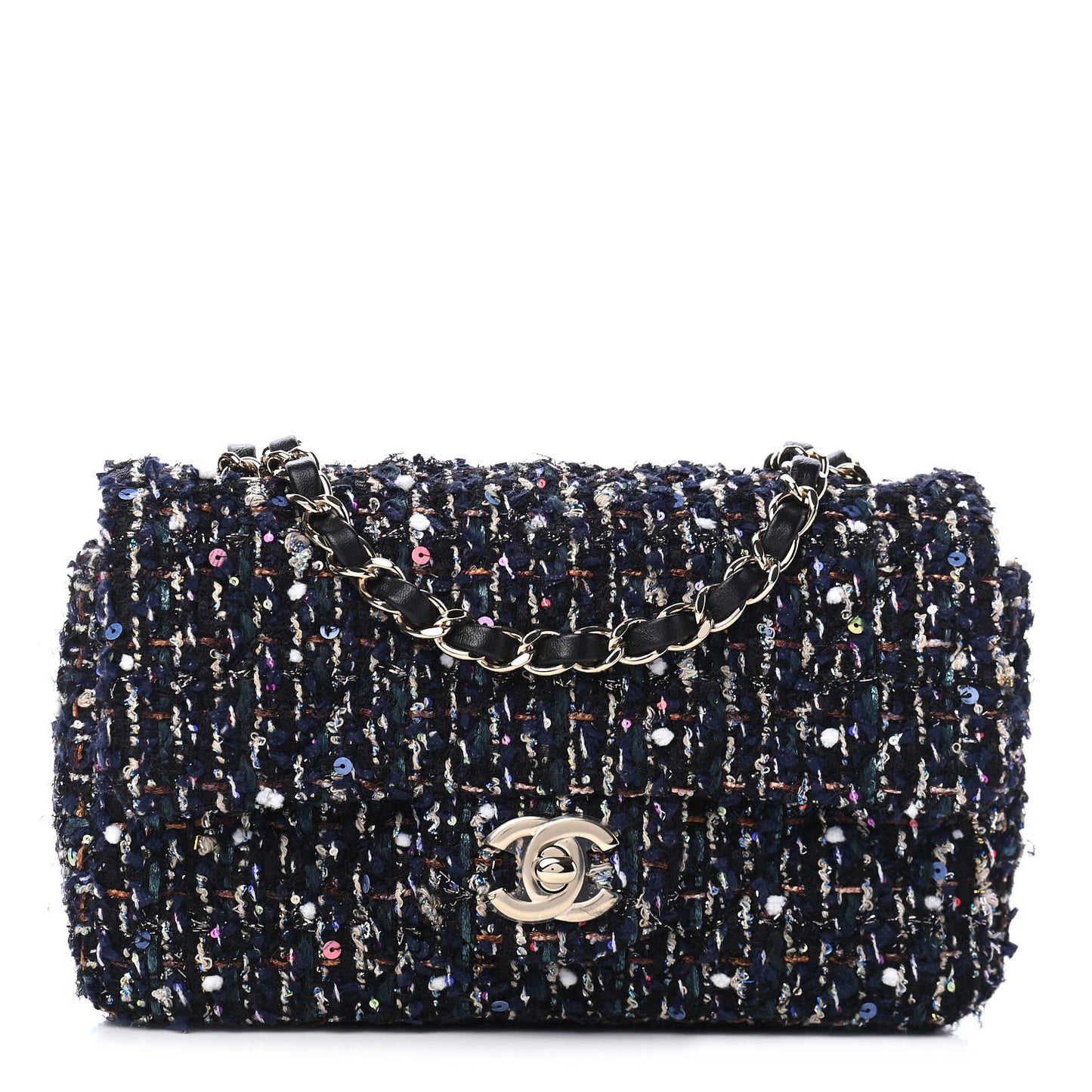 Glittered Tweed Quilted Mini Rectangular Flap Navy Blue Mulitcolor