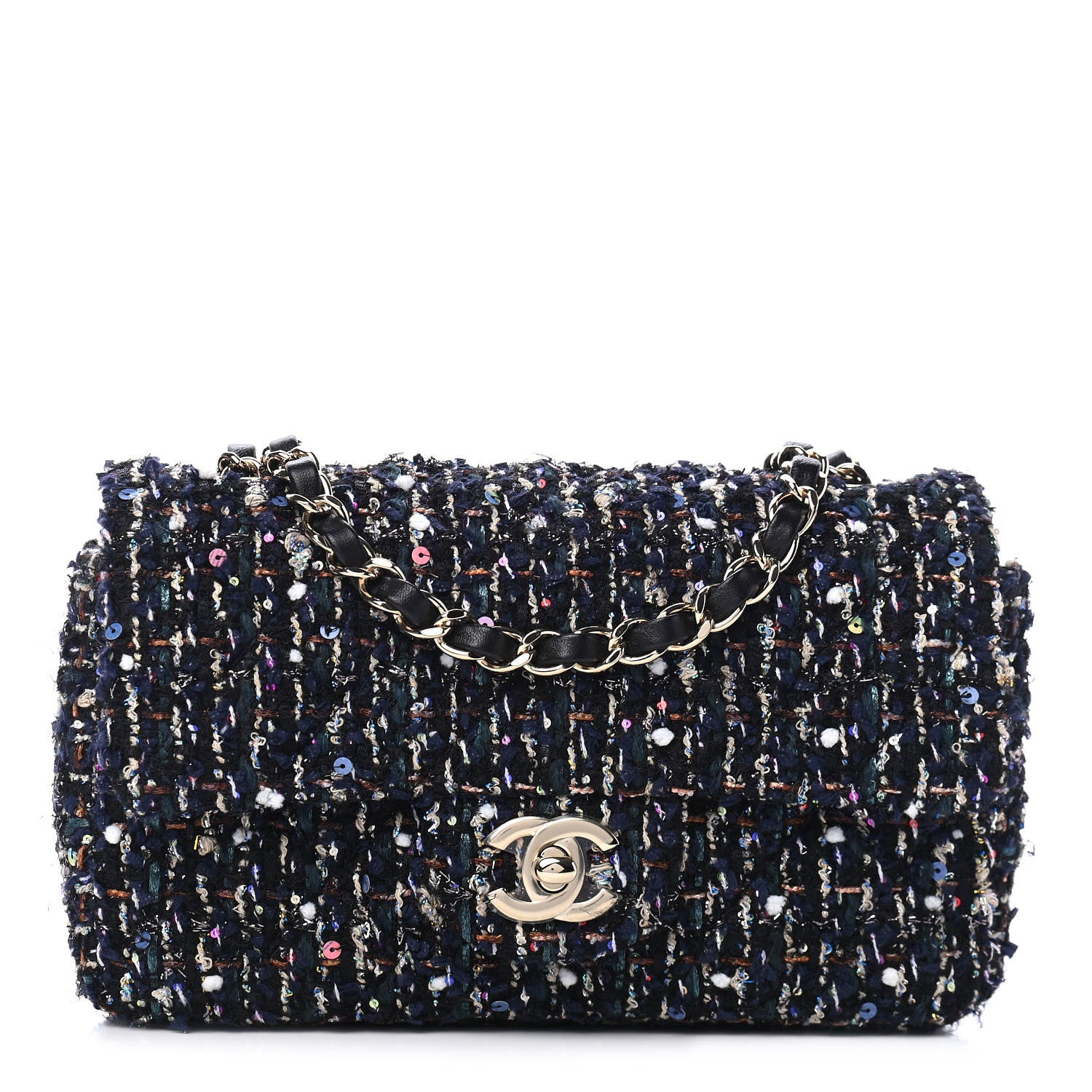 Chanel Glittered Tweed Quilted Mini Rectangular Flap Navy Blue Mulitcolor 1 of 9