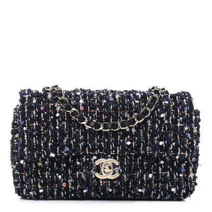 Chanel Glittered Tweed Quilted Mini Rectangular Flap Navy Blue Mulitcolor 1 of 9