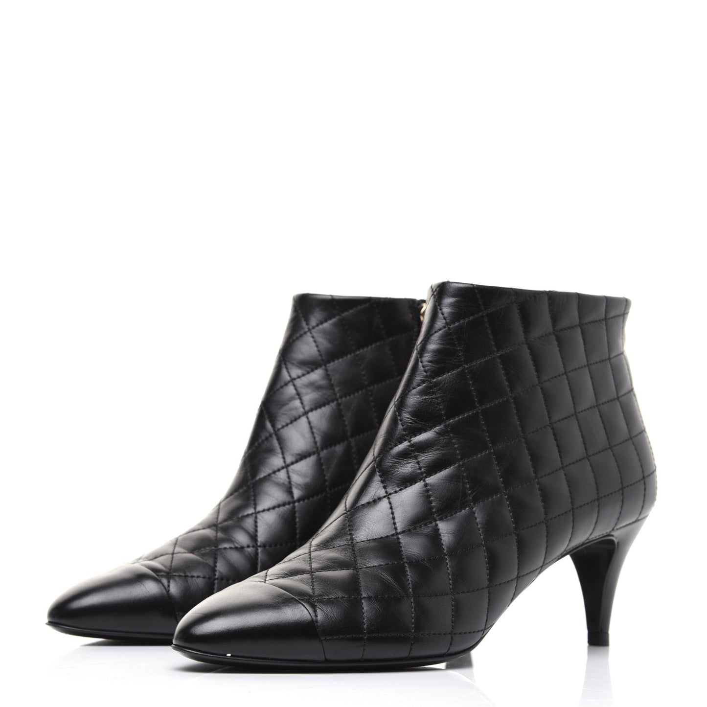 Calfskin Quilted Cap Toe Short Boots 39 Black