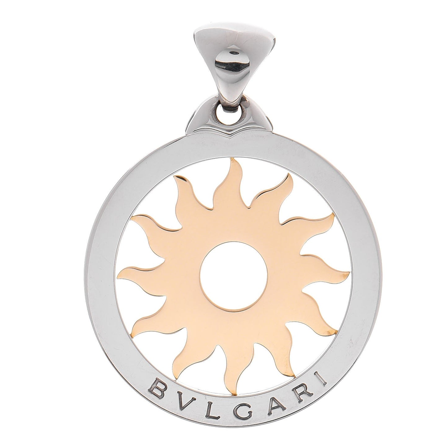 Stainless Steel 18K Yellow Gold Large Tondo Sun Pendant