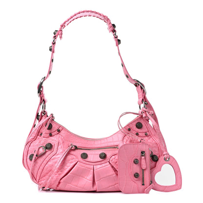 Balenciaga Extra Supple Calfskin Crocodile Embossed Small Le Cagole Shoulder Bag Sweet Pink 1 of 13