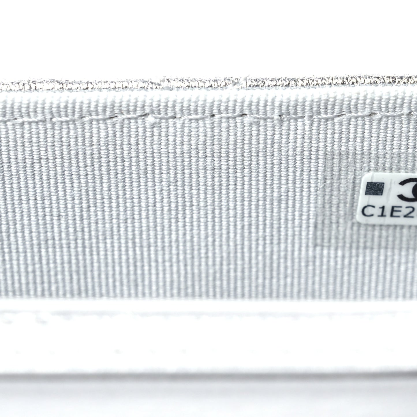 Metallic Goatskin Quilted Crystal CC Walk Of Fame Clutch With Chain Silver