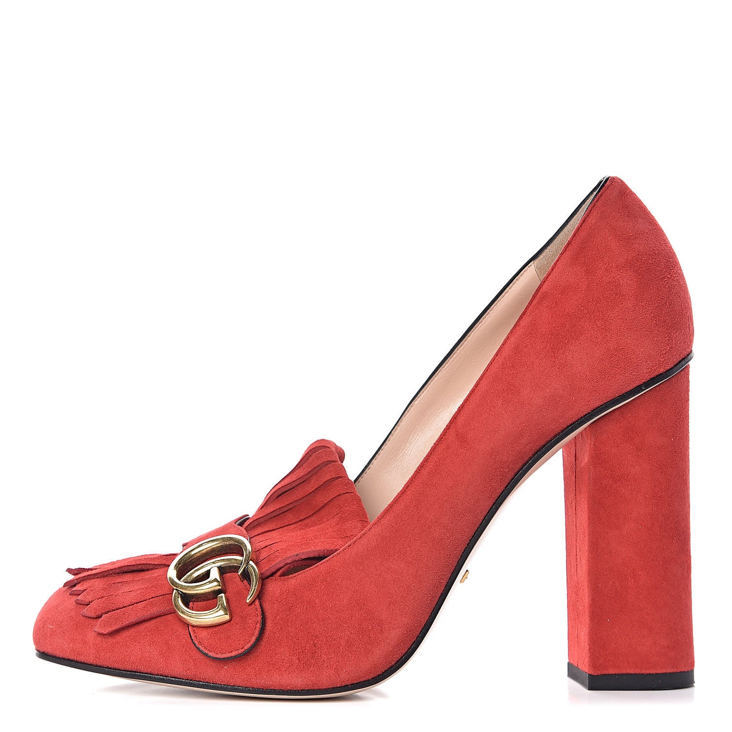 Kid Scamosciato GG Marmont Fringe 105mm Loafer Pumps 41.5 Vulcanic Red