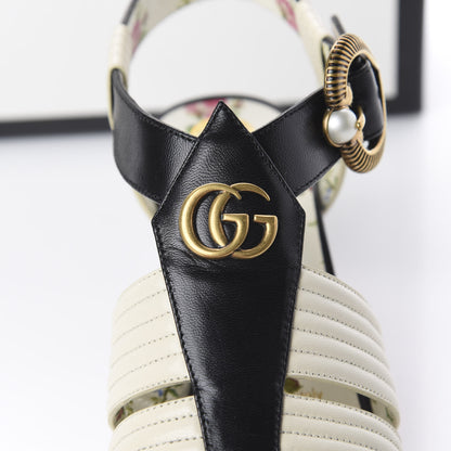 Gucci Malaga Kid T-Strap Mid Heel Sandals 36 Black White 11 of 14